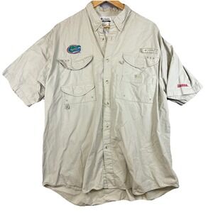 Florida Gators Columbia PFG Shirt Button Tan Men's XL Short Sleeve Vent Fishing
